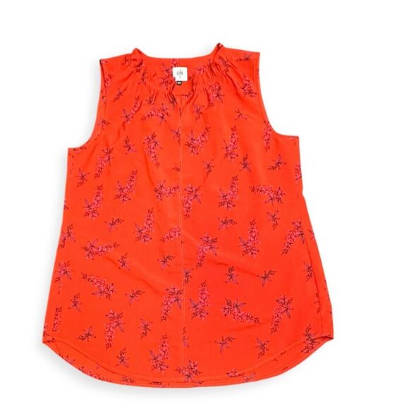 CABI Women’s Red Floral Sprig Sleeveless Blouse Size Medium Style #5222 - Picture 2 of 6